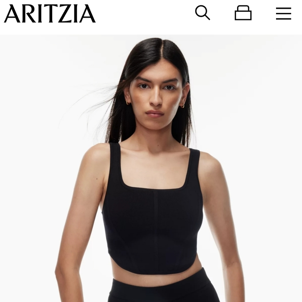 aritzia babaton sculpt knit square neck crop tank black size S